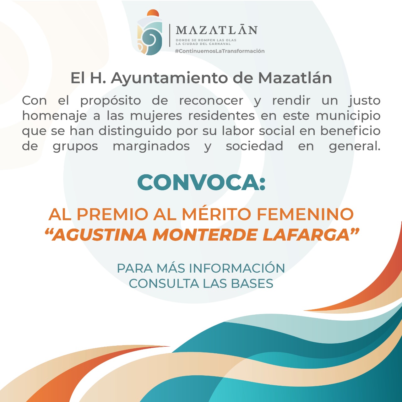 Gobierno de Mazatlán lanza convocatoria al mérito femenino “AGUSTINA MONTERDE LAFARGA 2022”