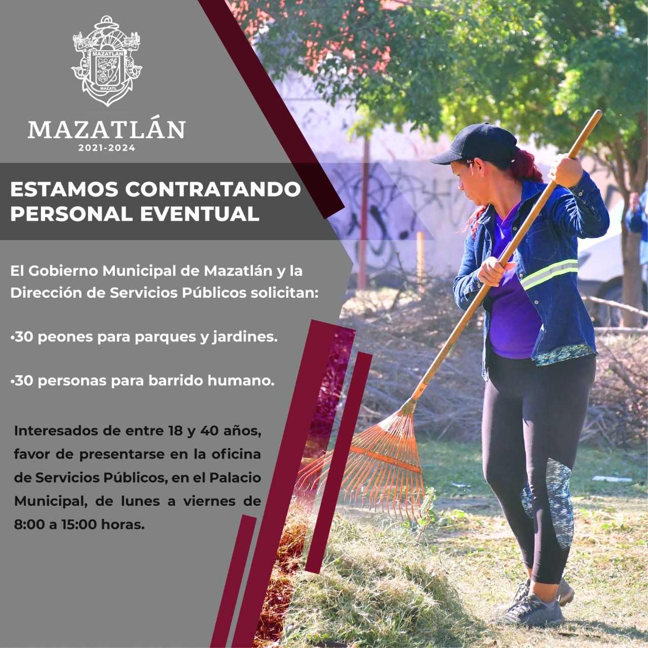 Contratará Servicios Públicos personal eventual para barrido humano y parques y jardines