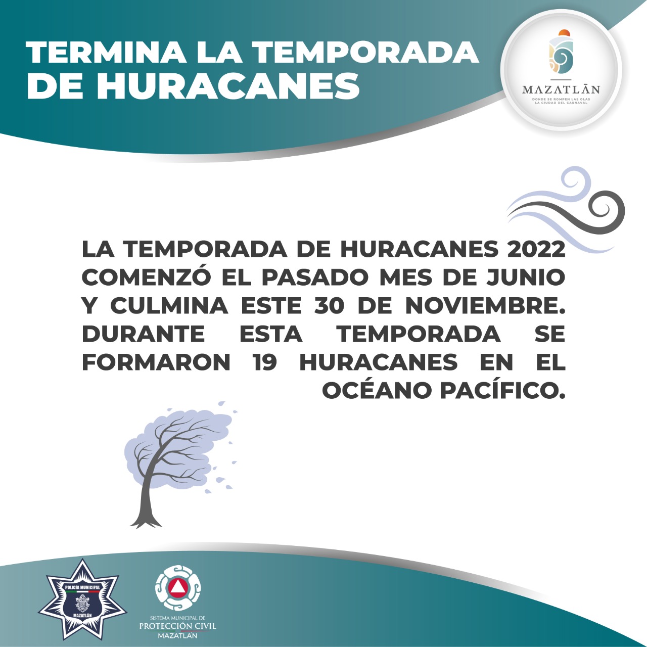 Termina oficialmente temporada de Huracanes en el Pacífico, se prepara autoridad municipal para hacer frente a la temporada invernal.