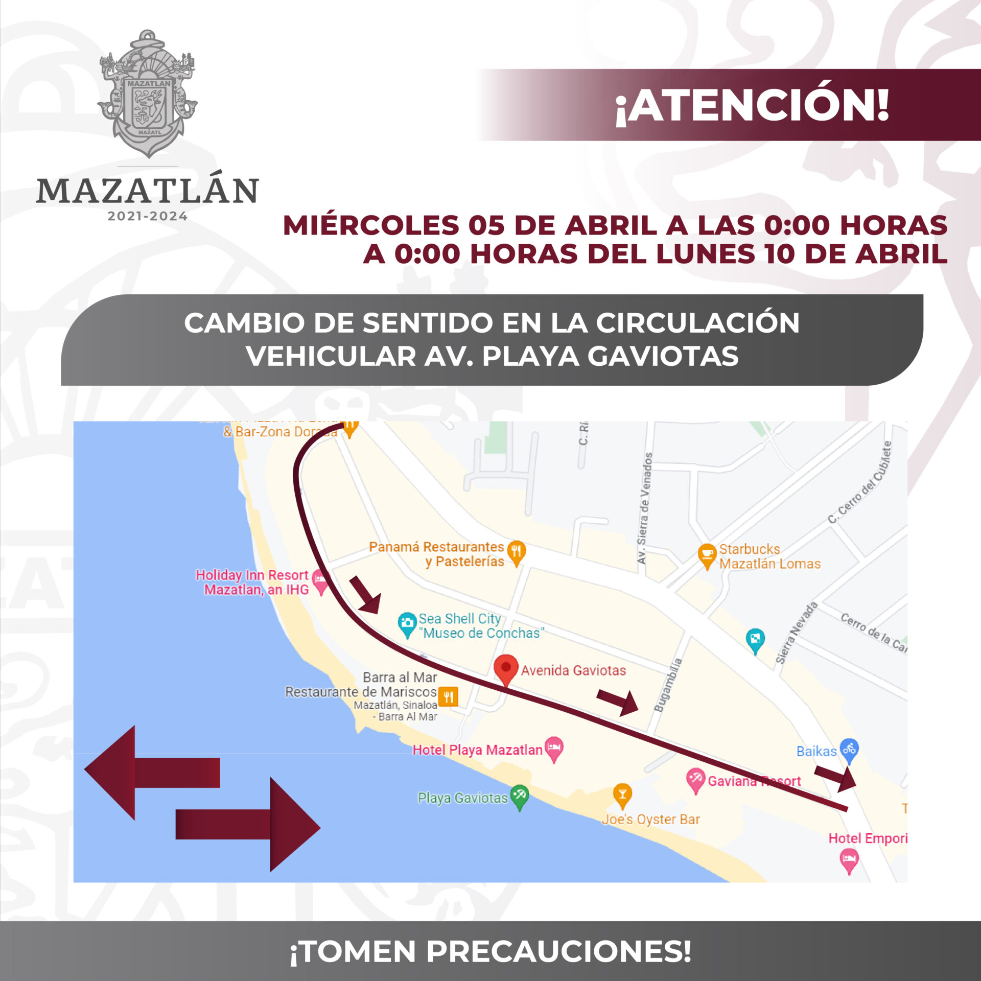 Avenida Gaviotas cambiará sentido a la circulación a partir del día miércoles.